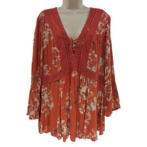 Torrid Blouse Womens‎ 2XL Floral Crochet Lace Boho Peasant Top Long Sleeve Rayon